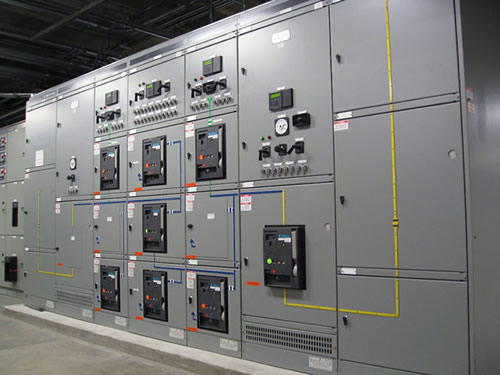 Large bank of Square D switchgear